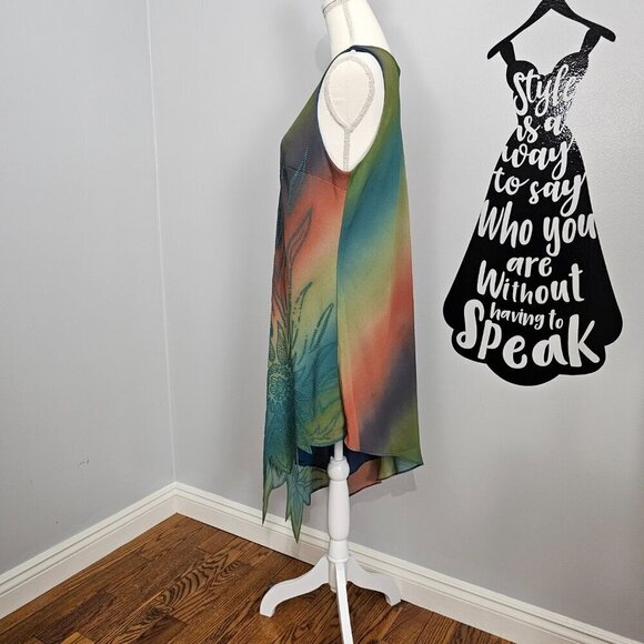 Clara Ombra V Neck Sleeveless Vintage Beaded Burst Floral Asymmetrical Dress - Picture 4 of 7